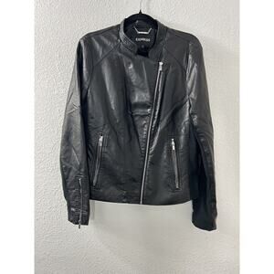Express Minus The Leather Moto Jacket Womens L Black Faux Short Lined Biker